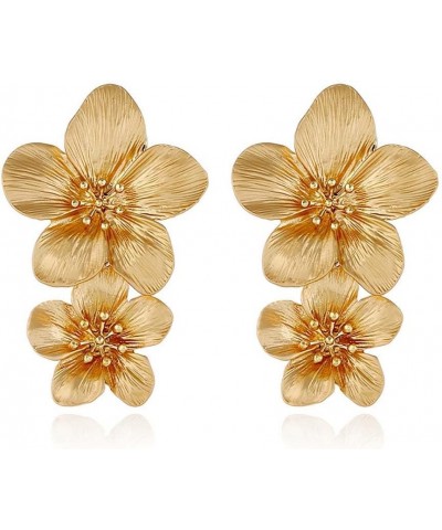 Flower Dangle Earrings Boho Layered Floral Petal Drop Earrings Statement Stud Earring for Women Girls Gold Zinc $7.52 Earrings