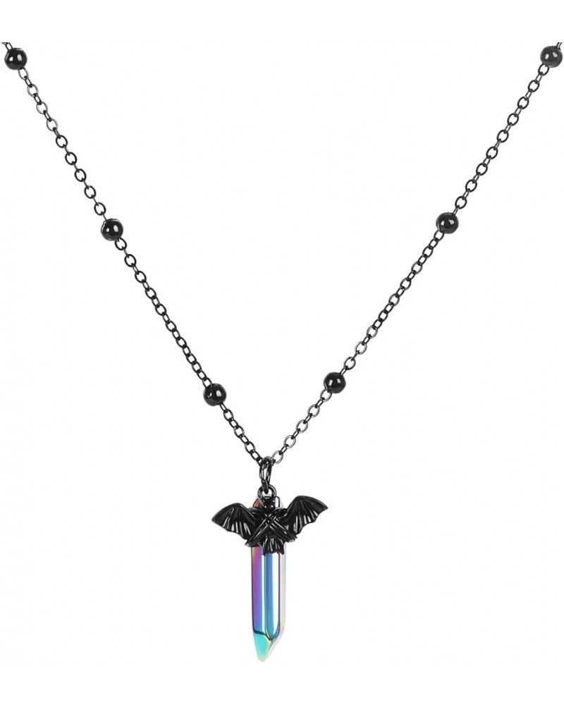 Bat Quartz Crystal Witch Necklace- Gothic Festival Wedding Mysterious Bohemian Crystal Necklace Gothic Jewelry Colorful Cryst...