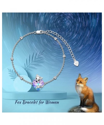 925 Sterling Silver Cute Cat/Fox Link Bracelet with Heart Crystal from Austria, Animal Jewelry Gifts for Women Girls B-Fox wi...