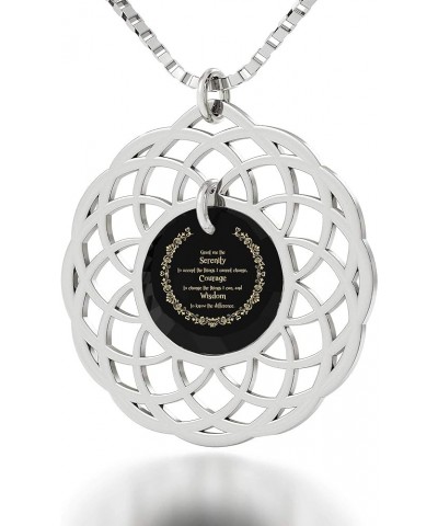 925 Sterling Silver Serenity Prayer Necklace Mandala Pendant Inscribed in 24k Gold on Cubic Zirconia, 18 Black $42.16 Necklaces