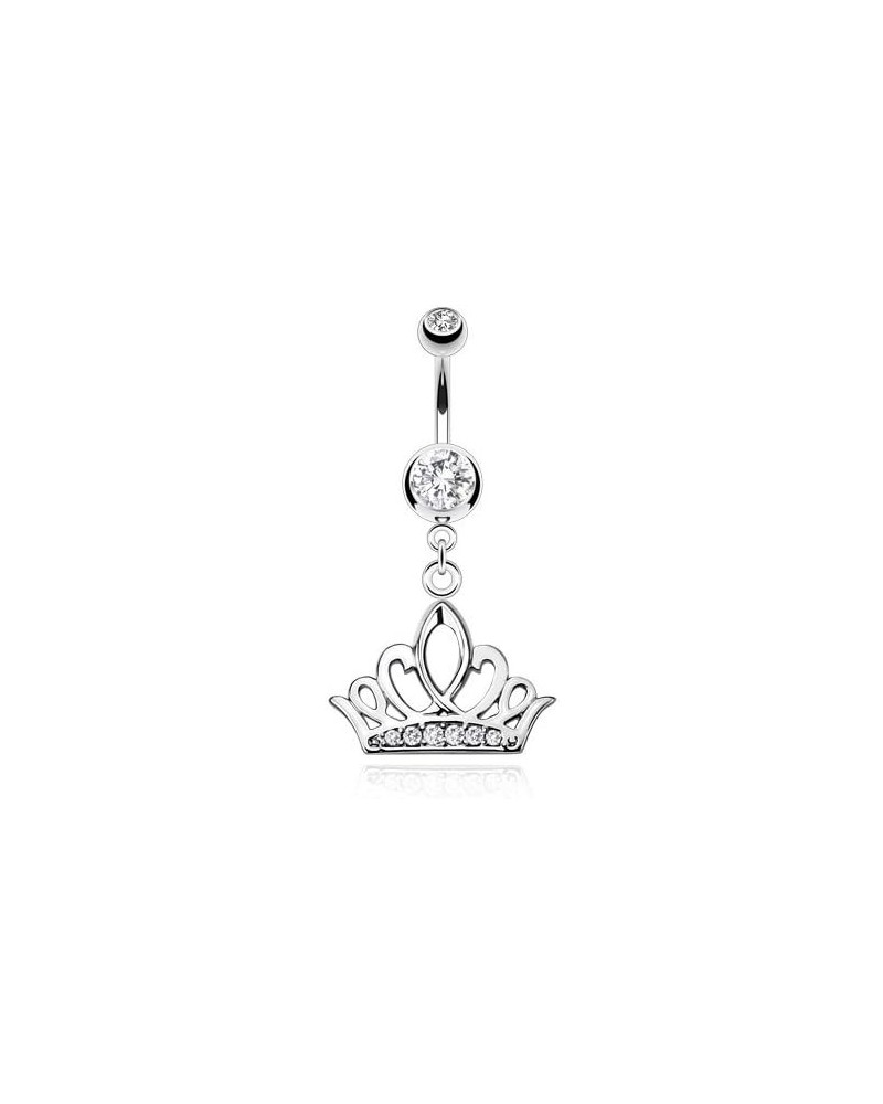 Tiara Crown with Multi CZ Paved 316L Stainless Steel Belly Button Ring (Sold per Piece) Clear $11.99 Body Jewelry