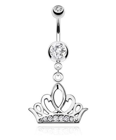 Tiara Crown with Multi CZ Paved 316L Stainless Steel Belly Button Ring (Sold per Piece) Clear $11.99 Body Jewelry