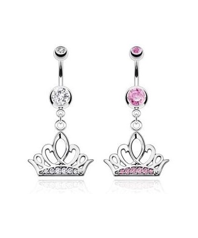 Tiara Crown with Multi CZ Paved 316L Stainless Steel Belly Button Ring (Sold per Piece) Clear $11.99 Body Jewelry