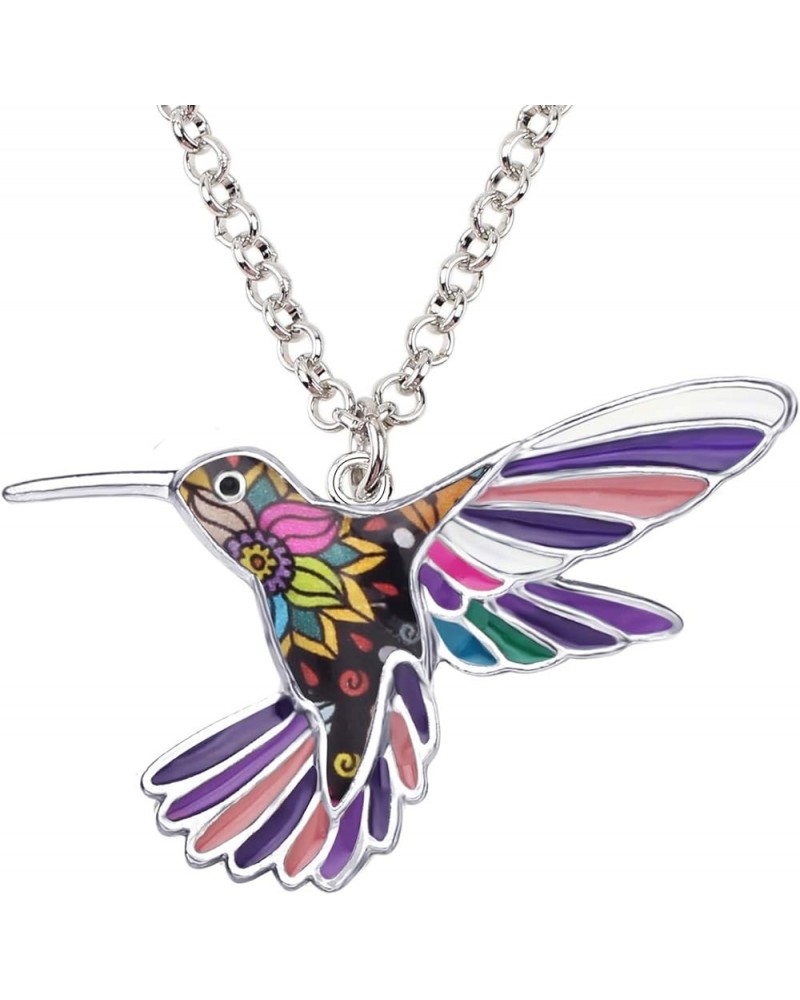 Enamel Alloy Chain Hummingbird Bird Necklace Pendant Original Design for Women Kids Charms Gifts Purple $9.11 Pendants