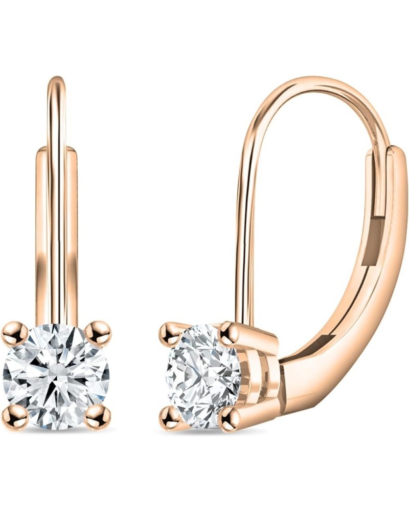 Round Lab Grown White Diamond Solitaire Lever Back Drop Earrings for Women in 14K Solid Gold 0.50 Carat Solid Rose Gold $298....