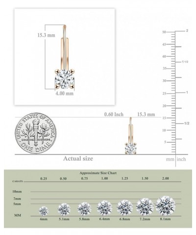 Round Lab Grown White Diamond Solitaire Lever Back Drop Earrings for Women in 14K Solid Gold 0.50 Carat Solid Rose Gold $298....