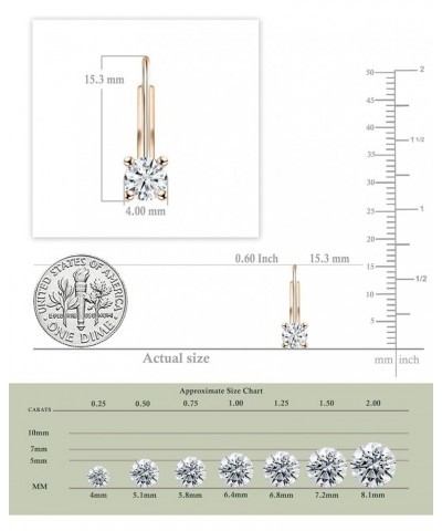 Round Lab Grown White Diamond Solitaire Lever Back Drop Earrings for Women in 14K Solid Gold 0.50 Carat Solid Rose Gold $298....