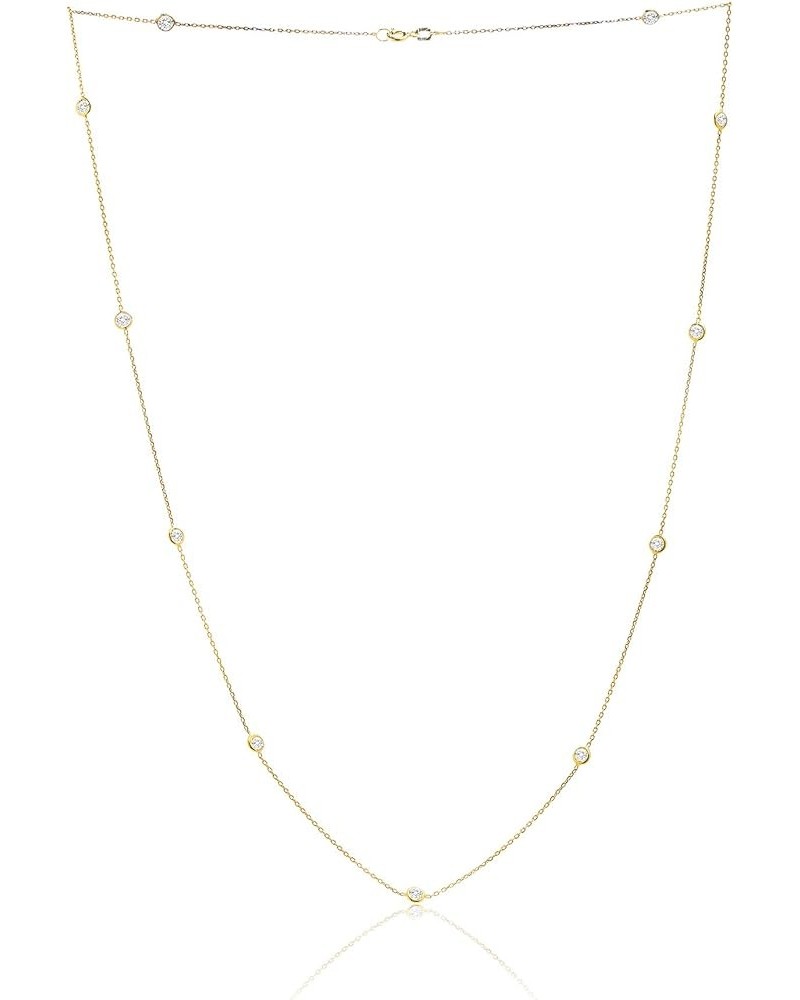 Women's Necklace - 925 Sterling Silver By the Yard Station Bezel Set Crystal Delicate Link Chain Necklace 18" Yellow $10.29 N...