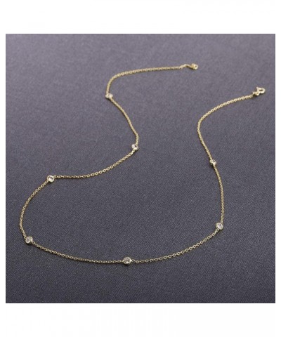 Women's Necklace - 925 Sterling Silver By the Yard Station Bezel Set Crystal Delicate Link Chain Necklace 18" Yellow $10.29 N...