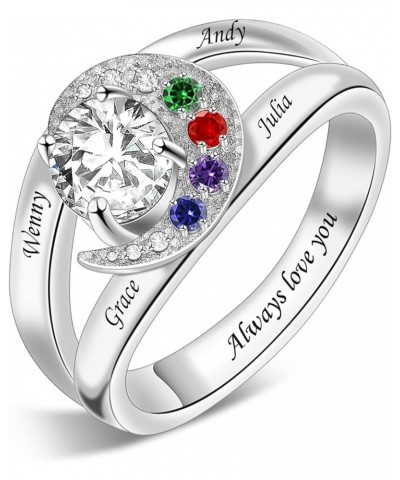 Birthstones Rings Gifts for Mom Custom 1-8 Simulated Birthstones Rings for Women 925 Silver Engraved Rings Promise Rings for ...