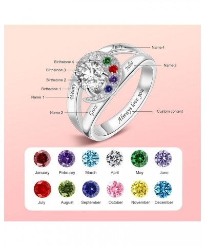 Birthstones Rings Gifts for Mom Custom 1-8 Simulated Birthstones Rings for Women 925 Silver Engraved Rings Promise Rings for ...