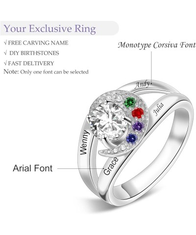 Birthstones Rings Gifts for Mom Custom 1-8 Simulated Birthstones Rings for Women 925 Silver Engraved Rings Promise Rings for ...