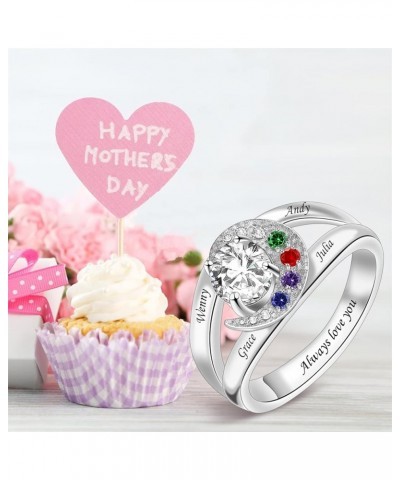 Birthstones Rings Gifts for Mom Custom 1-8 Simulated Birthstones Rings for Women 925 Silver Engraved Rings Promise Rings for ...