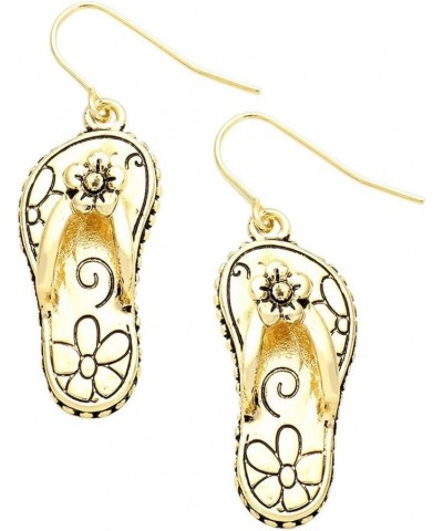 Daisy Filigree Flip-Flop Sandals Fashionable Metal Earrings - Fish Hook - Unique Gift and Souvenir Gold Plated $9.59 Earrings