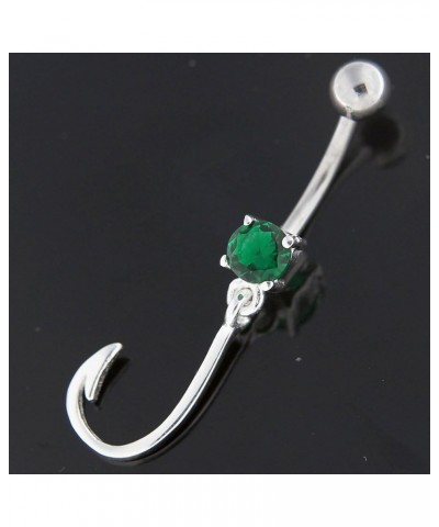 Fancy Plain Fish Hook Dangling 925 Sterling Silver with Stainless Steel Navel Button Ring Dark Green $13.76 Body Jewelry