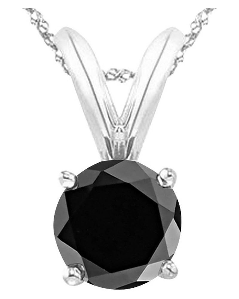 1/2-5 Carat Round Black Diamond 4 Prong Pendant Necklace (AAA Quality) W/ 16" Silver Chain 0.74 Carat 14K White Gold $249.78 ...