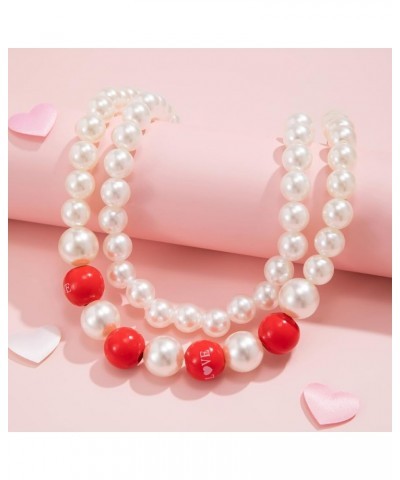 Double Layered Imitation Pearl Necklace Wooden Beads Necklace Valentine's Day St. Patrick's Day Jewelry Gifts One size B $5.7...