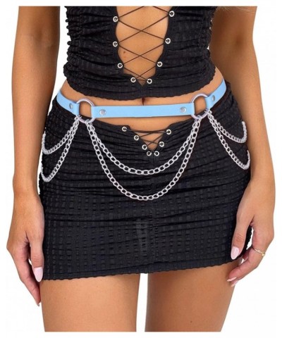 PU Leather Waist Chain Belt Punk Goth Rave Belts Accessories Belly Body Chain for Women and Girls Blue $10.00 Body Jewelry