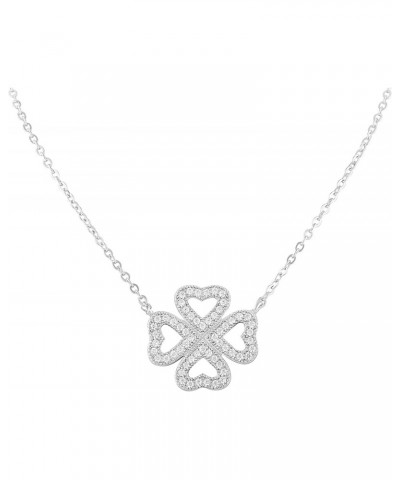 Sterling Silver Heart Shaped and Four Leaf Clover Convertible Pendant Necklace CZ Jewelry for Women Girls $17.07 Necklaces