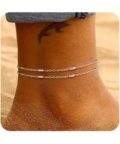 Gold/Sliver Ankle Bracelets for Women,14K Gold Anklets for Women Waterproof Cuban Link Heart Beads Herringbone Rhinestone Ank...