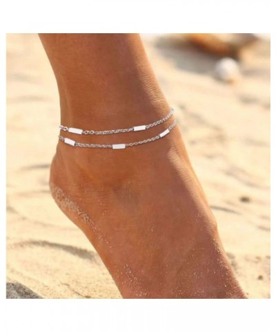 Gold/Sliver Ankle Bracelets for Women,14K Gold Anklets for Women Waterproof Cuban Link Heart Beads Herringbone Rhinestone Ank...