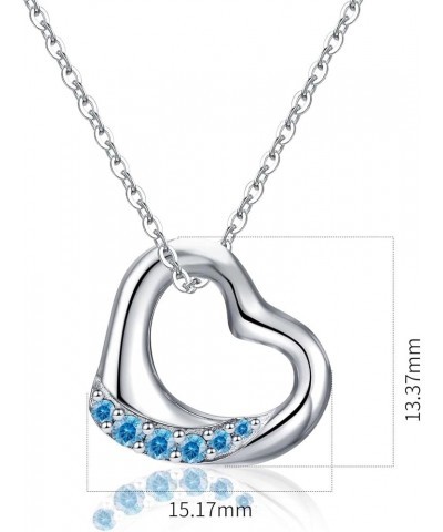 Floating Heart Birthstone Necklace for Women: 925 Sterling Silver Open Heart Pendant Necklaces Sparkling Cubic Zirconia Neckl...