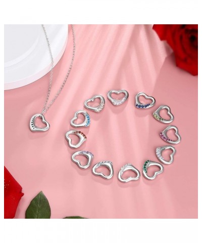 Floating Heart Birthstone Necklace for Women: 925 Sterling Silver Open Heart Pendant Necklaces Sparkling Cubic Zirconia Neckl...