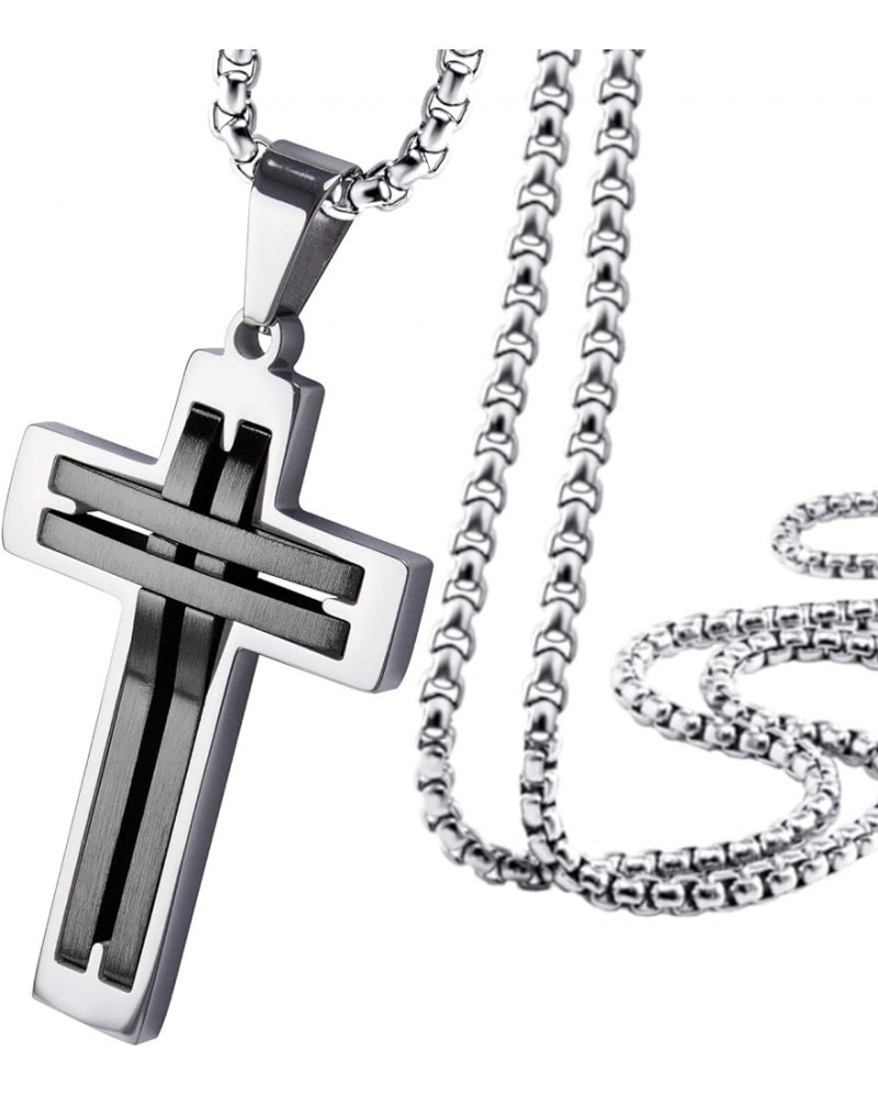 Stainless Steel Cross Necklace Pendant for Men and Women 16-24" Chain Silver & Black 20.0 Inches $11.96 Necklaces