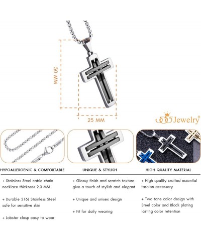 Stainless Steel Cross Necklace Pendant for Men and Women 16-24" Chain Silver & Black 20.0 Inches $11.96 Necklaces