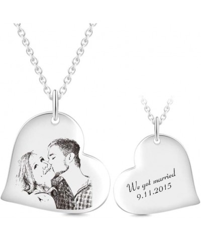 Personalized Photo Necklace 925 Sterling Silver Custom Heart Engraved Picture Image Necklace Pendant Gifts for Mom Women Smal...