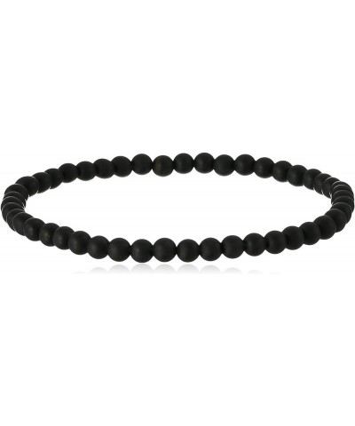 4mm Smooth Round Matte Black Onyx Stretch Bracelet in Various Lengths (6, 6.5, 7, 7.5, 8 Inches) for Men,Women and Teens 6.5 ...