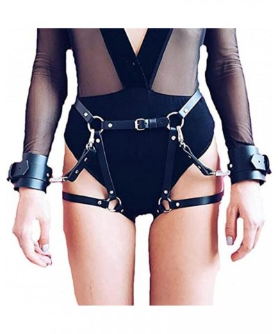 Sexy Leather Rave Waist Body Chain Black Anti-Slip Leg Belt Leather Rave Thigh Chain Queen Belly Body Accessorices for Women ...