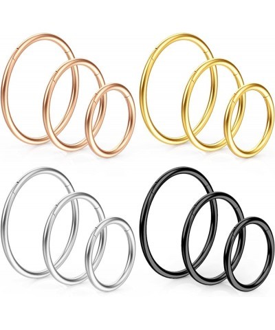 12 Pcs Hoop Nose Rings,18g 316L Surgical Steel Hinged Nose Rings Hoop for Women Men, Septum Rings Cartilage Lip Rings Body Pi...