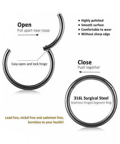 12 Pcs Hoop Nose Rings,18g 316L Surgical Steel Hinged Nose Rings Hoop for Women Men, Septum Rings Cartilage Lip Rings Body Pi...