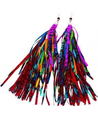 African Fabric Long Tassel Earrings Set for Ankara Fringe Hoop Earrings for Women Color1 $9.64 Earrings