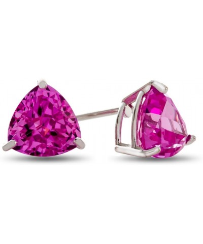 Solid 14k White Gold 7x7mm Trillion Post-With-Friction-Back Stud Earrings Created Pink Sapphire White Gold $53.65 Earrings