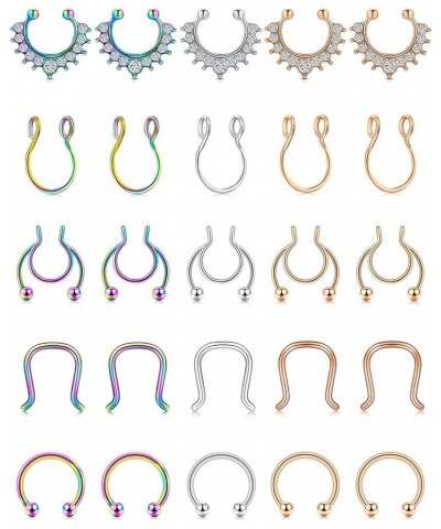 Fake Nose Ring Hoop Fake Nose Rings Stainless Steel Fake Nose Ring Piercing Fake Nose Piercing Clip On Nose Ring for Women No...