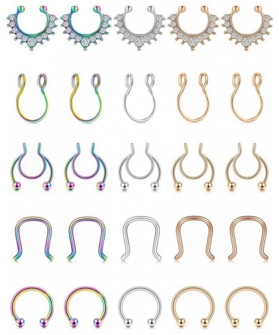 Fake Nose Ring Hoop Fake Nose Rings Stainless Steel Fake Nose Ring Piercing Fake Nose Piercing Clip On Nose Ring for Women No...