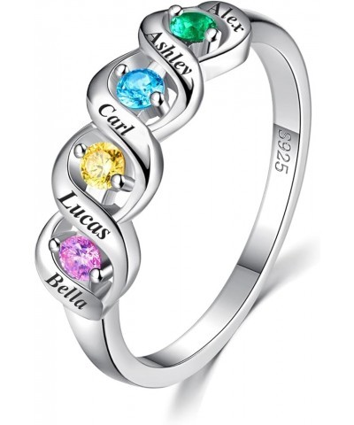 Personalized Mothers Ring with 2-5 Simulated Birthstone 925 Sterling Silver Promise Rings Customized Engraved 3-5 Names Engag...