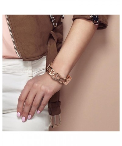 Chain Link Buckle With Rhinestones Cuff Bracelet in Gold, Silver Rose Gold and Gun Metal for Women Rose Gold Oval with Line a...