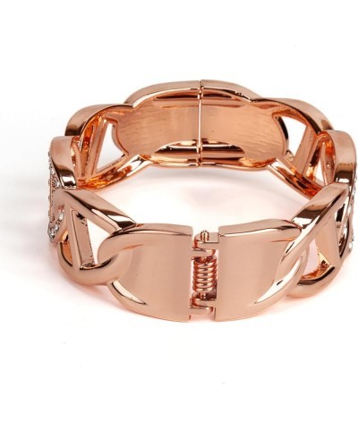 Chain Link Buckle With Rhinestones Cuff Bracelet in Gold, Silver Rose Gold and Gun Metal for Women Rose Gold Oval with Line a...