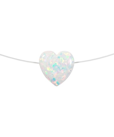 Heart Necklace Opal Pendant Floating Illusion clear cord Fishing Line Heart Charm Necklace 16'' White $13.40 Necklaces