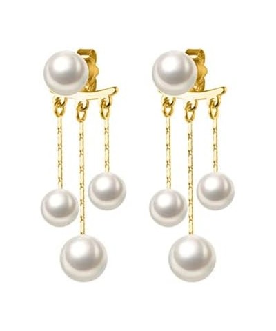 Solid 925 Sterling Silver Pearl Tassel Chain Dangle Earrings for Women Girls Pearl Drop Earrings Chain Studs B-18K Gold $9.87...