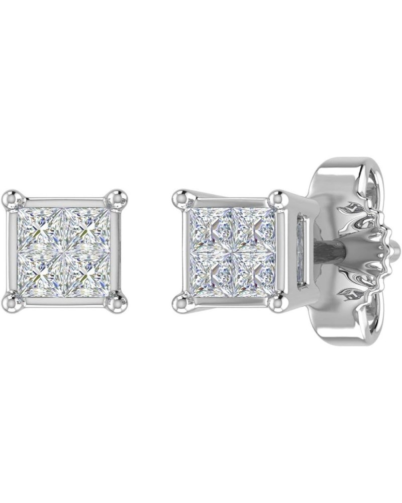 1/10 to 3/4 Carat Invisible Set Princess Cut Diamond Stud Earrings in 10K Gold - IGI Certified White Gold 0.1 carats $44.95 E...