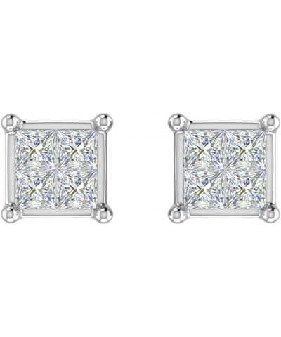 1/10 to 3/4 Carat Invisible Set Princess Cut Diamond Stud Earrings in 10K Gold - IGI Certified White Gold 0.1 carats $44.95 E...