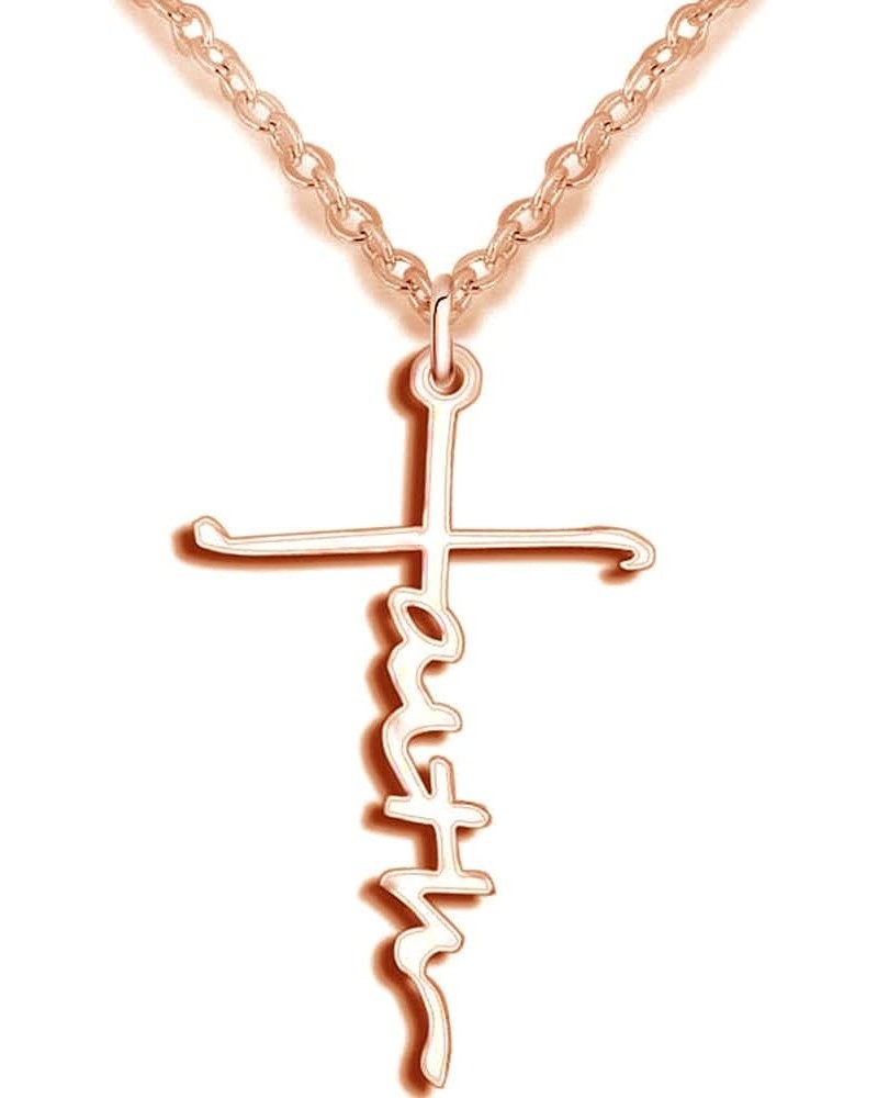 Stainless Steel Christian Cross Faith Word Church Prayer Religious Pendatn Necklace Rose Gold $7.50 Necklaces