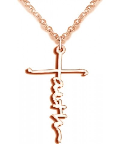 Stainless Steel Christian Cross Faith Word Church Prayer Religious Pendatn Necklace Rose Gold $7.50 Necklaces