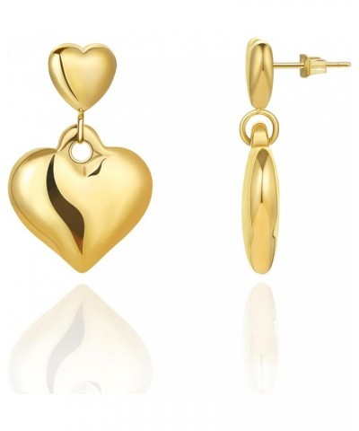 Gold Heart Stud Earrings for Women 18K Gold Heart Shaped Earrings Heart Studs Heart Drop Dangles for Girls Double Heart Dangl...