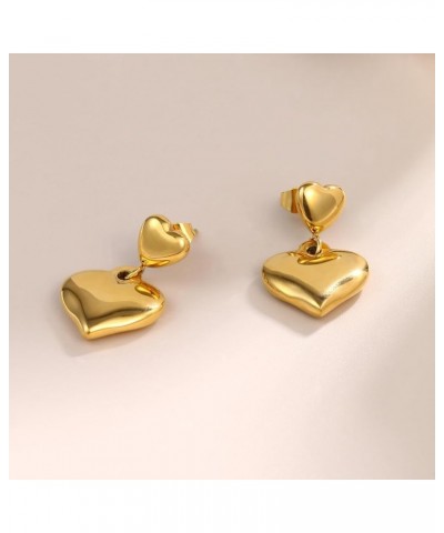 Gold Heart Stud Earrings for Women 18K Gold Heart Shaped Earrings Heart Studs Heart Drop Dangles for Girls Double Heart Dangl...