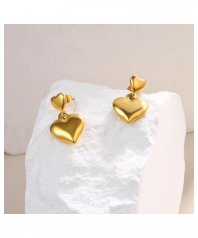 Gold Heart Stud Earrings for Women 18K Gold Heart Shaped Earrings Heart Studs Heart Drop Dangles for Girls Double Heart Dangl...